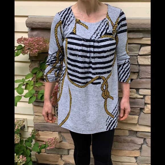 Runway grey/black/gold knitted ropes long sweater/dress, long sleeves, Large - Picture 3 of 9